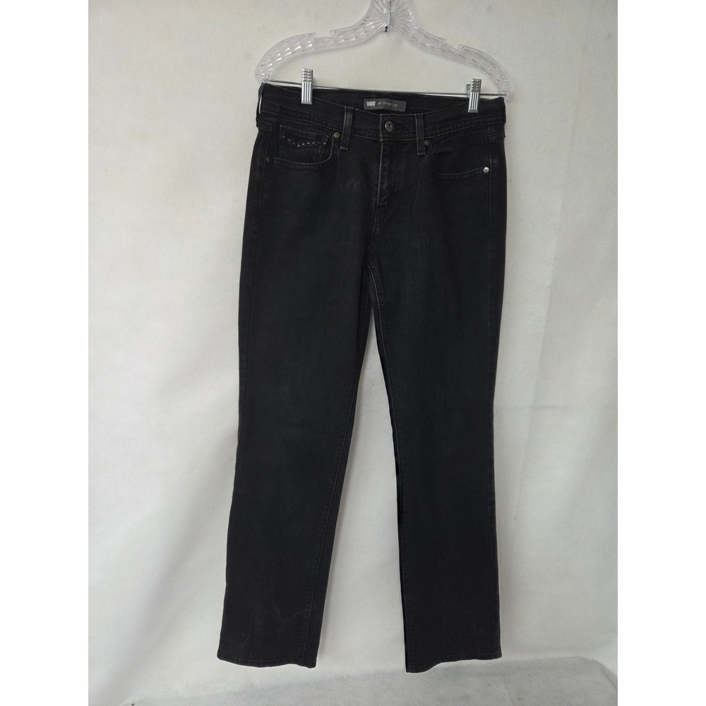 Levis 505 Straight Leg Jeans Black Denim Womens Size 8 L Stretch Mid Rise